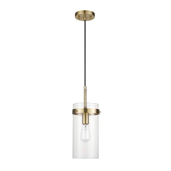 Globe Electric Connor 1-Light Brass Pendant Light with Clear Glass Shade, Light Bulb Included