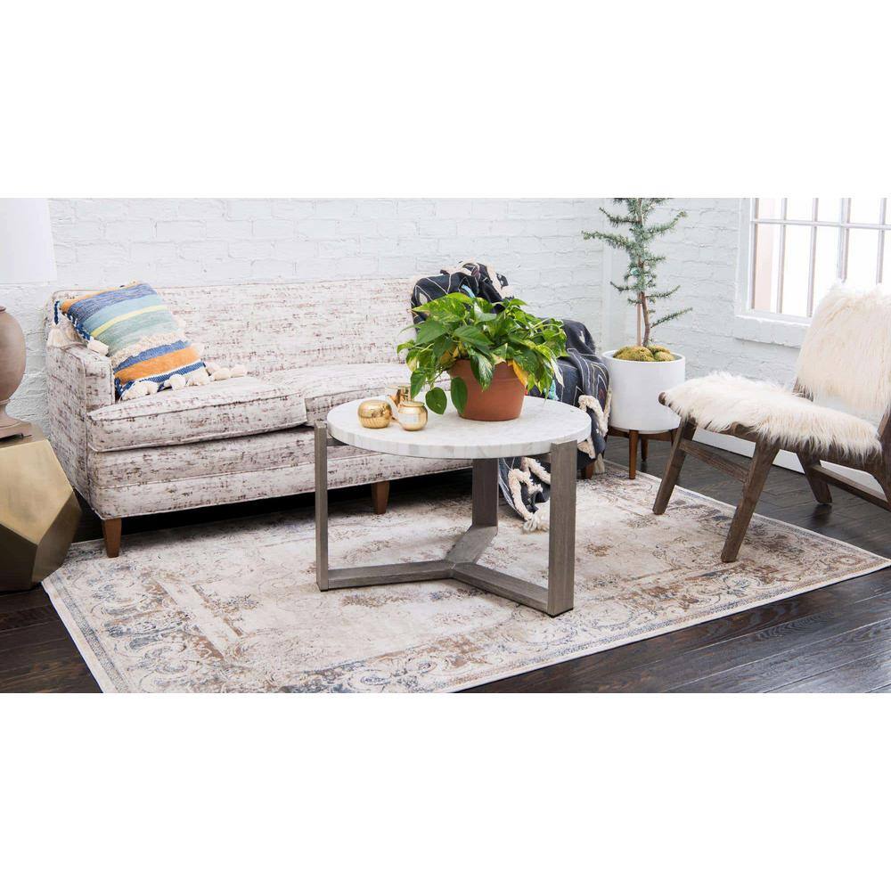Eliza Blue Cream Rectangular Stain-Resistant Area Rug