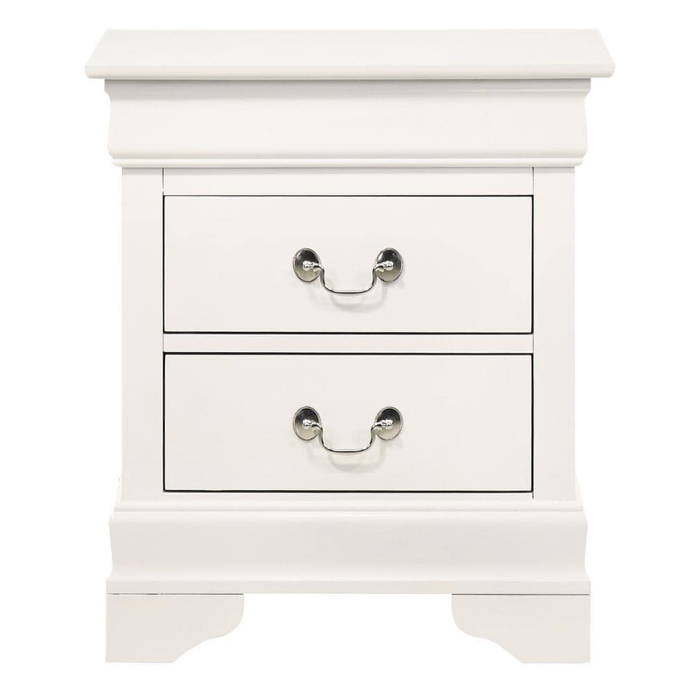 White Wood Louis Philippe 2-Drawer Nightstand