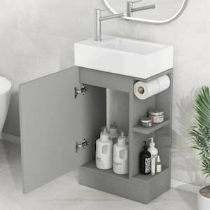 18.6 in. W x 10.6 in. D x 33.2 in. H Single Sink Freestanding Bath Vanity in Grey with White Ceramic Top and Paper Rack