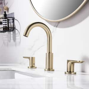 8 in. Widespread Double-Handle Bathroom Faucet 3-Holes Stainless Steel Sink Vanity Tap with Swivel Spout in Brushed Gold