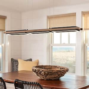 Iris 5-Light Integrated LED Linear Chandelier Kitchen Island Pendant with Wood Accents