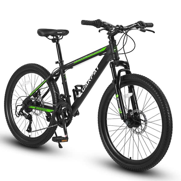 Tenleaf 26 in. High-Carbon Steel Frame Shimano 21 Speeds Mountain Bike with Mechanical Disc Brakes Suspension Black+Green