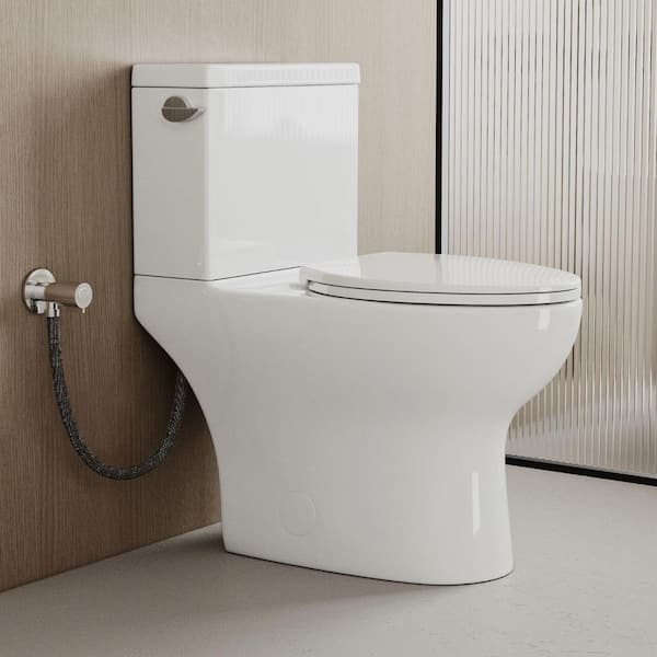 2Piece Toilet White 17.5 in. Comfort Seat Height Elongated Bowl 1.28 GPF Single Flush 12 in. Rough-In & Installation Kit