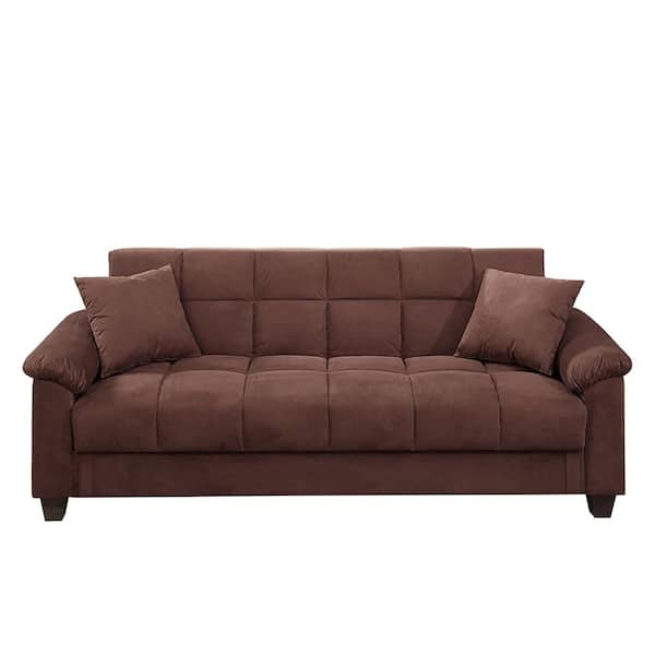 Venetian Worldwide 84 In. Width Chocolate Microfiber Full Size Adjustable Sofa Bed with Accent Pillows