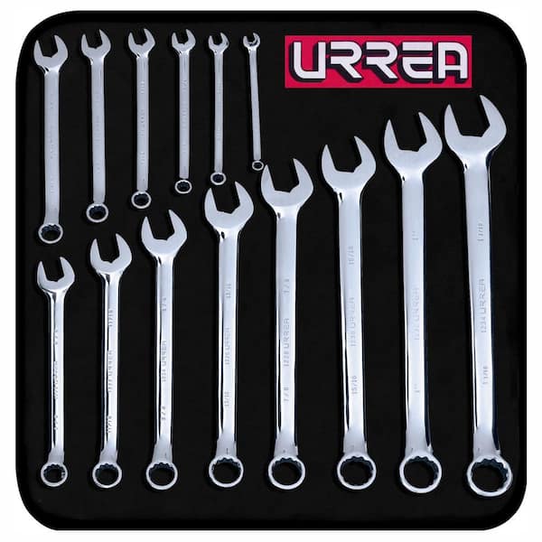 URREA 12 Point Combination Chrome Wrench Set (14-Piece)