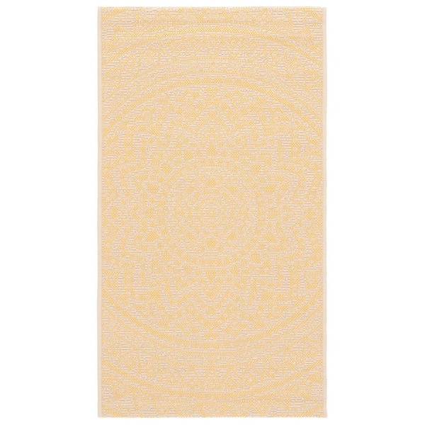 Courtyard Beige/Gold 2 ft. x 4 ft. Medallion Indoor/Outdoor Area Rug