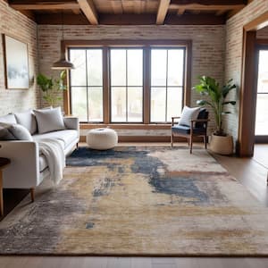 Mayfield Premium Machine Washable Abstract AMF1068 Gold 8 ft. x 10 ft. Area Rug