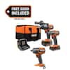 RIDGID 18V Brushless Cordless 2-Tool Combo Kit w/ (2) Batteries, Charger, Bag & FREE Brushless Mid Torque Impact Wrench R9208-R86012B