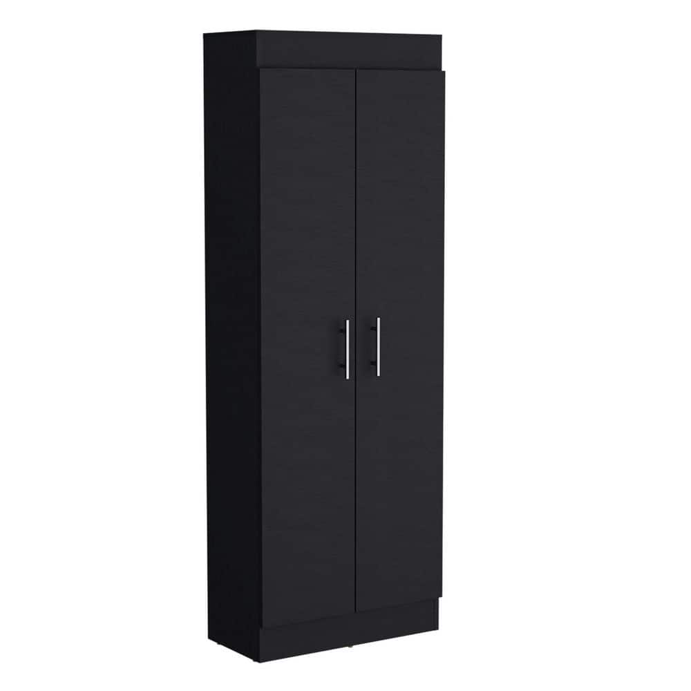 23.60 in. W x 11.90 in. D x 66.80 in. H Black Particle Board Freestanding Linen Cabinet w/2-Doors in Black