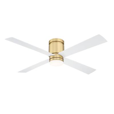 Kwartet 52 in. Indoor/Outdoor Brushed Satin Brass with Matte White Blades Ceiling Fan with Light Kit