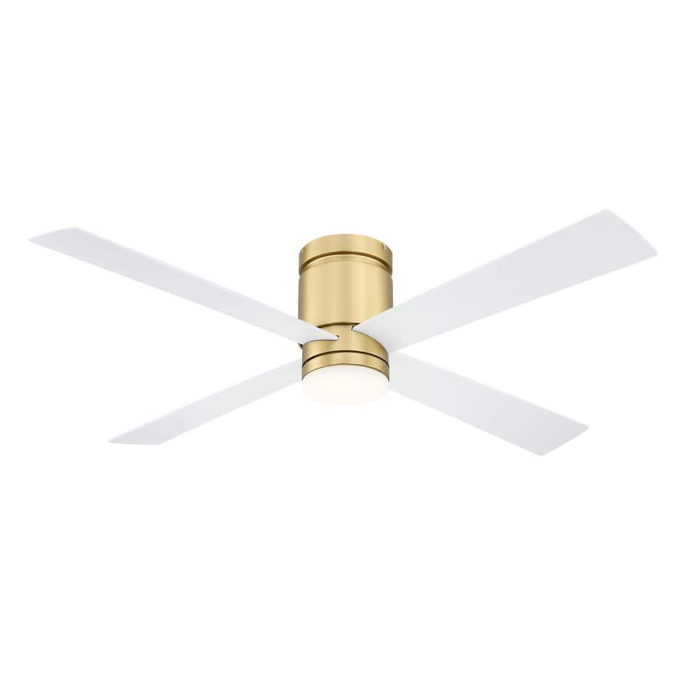 FANIMATION Kwartet 52 in. Indoor/Outdoor Brushed Satin Brass with Matte  White Blades Ceiling Fan with Light Kit FPS8553BS - The Home Depot