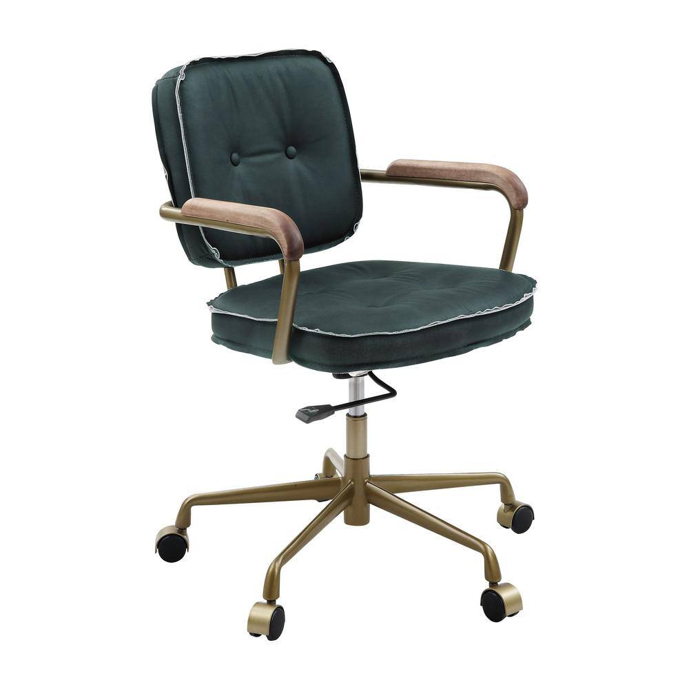 Elegant Emerald Green Leather Executive Swivel Chair with Gold Metal Base
