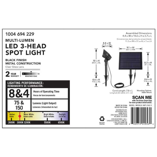 Solar Black LED 75-150 Lumen High-Low 3-Head Metal Spotlight Solar Black LED 75-150 Lumen High-Low 3-Head Metal Spotlight
