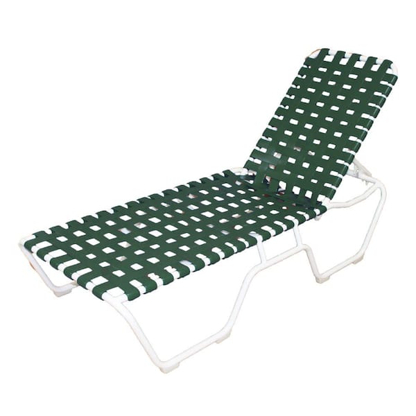 Unbranded Marco Island White Commercial Grade Aluminum Vinyl Strap Outdoor Chaise Lounge in Green (2-Pack)
