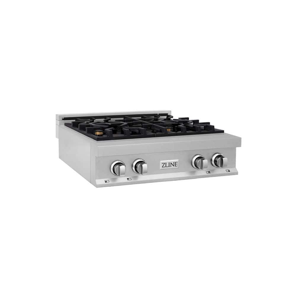 30 in. Legacy Gas Rangetop with 4 Brass Burners and Porcelain Cooktop in Satin Stainless Steel