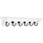 Industrial Farmhouse 27 in. Pure White and Matte Black Hook Rack with Shelf