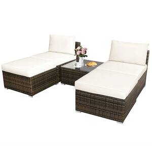 5-Piece PE Wicker Outdoor Sofa Set Patio Conversation Set with Off White Cushions