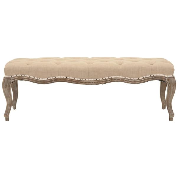 SAFAVIEH Ramsey White/Beige Upholstered Entryway Bench