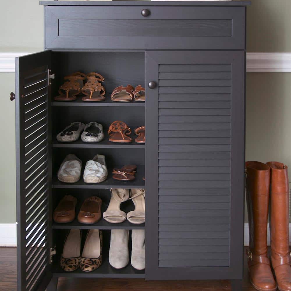 Harding Espresso Wood Shoe Storage Cabinet with Drawer