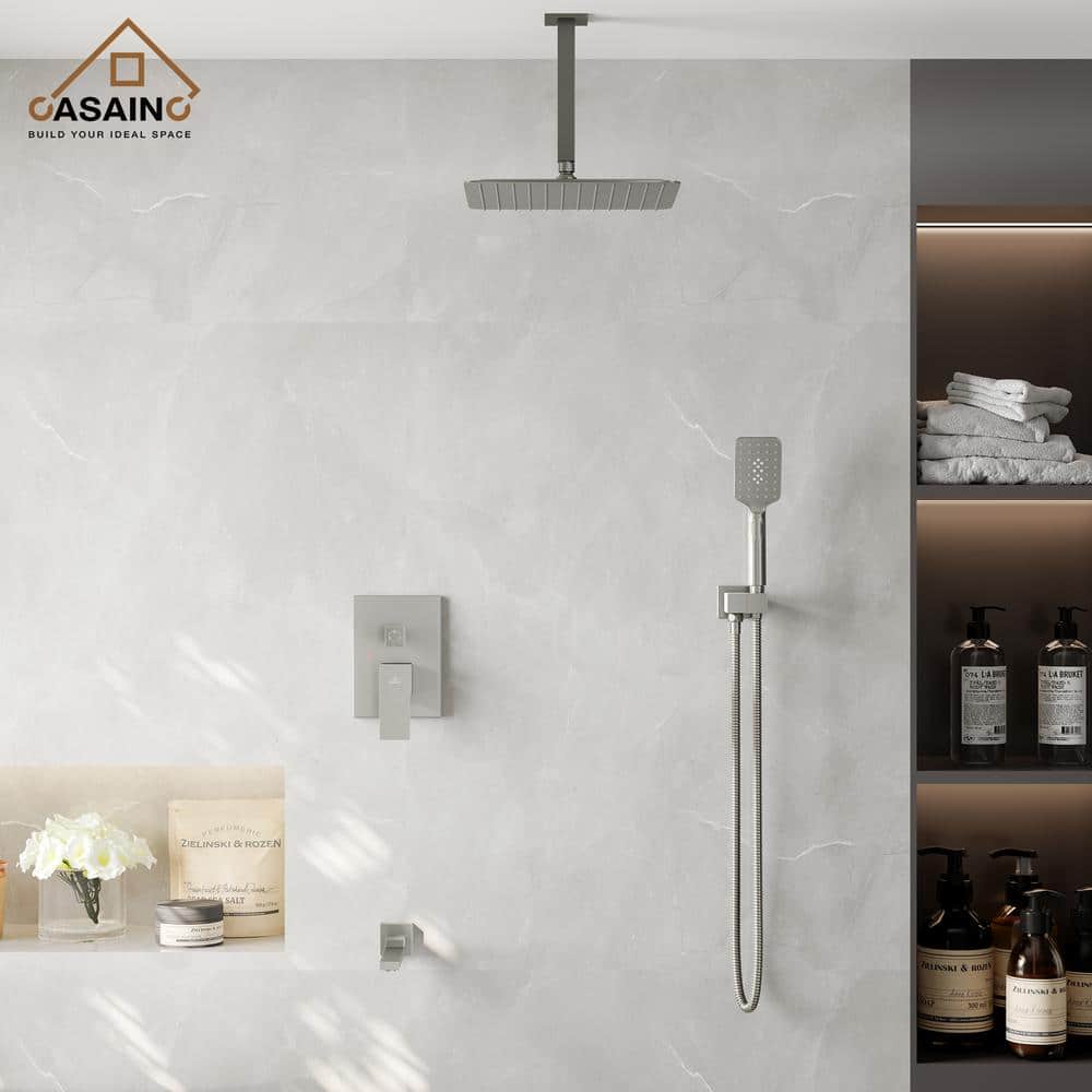 Brushed Nickel Ceiling Mounted Rain Shower System with Handheld