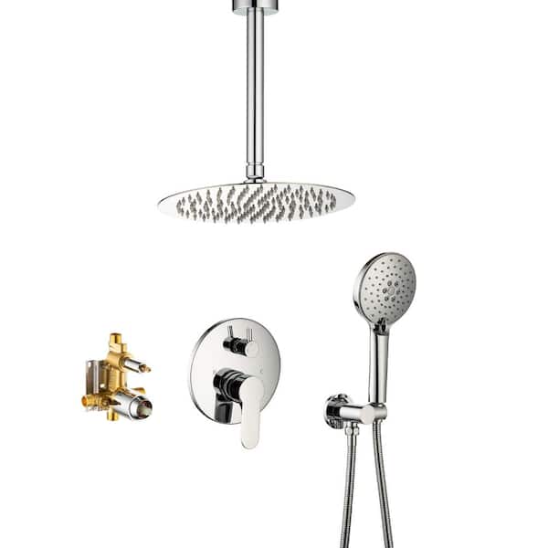 Tahanbath 3-Spray Patterns with 2.5 GPM 12 in. Ceiling Mounted Dual Shower Heads Shower System Mix Set in Polished Chrome