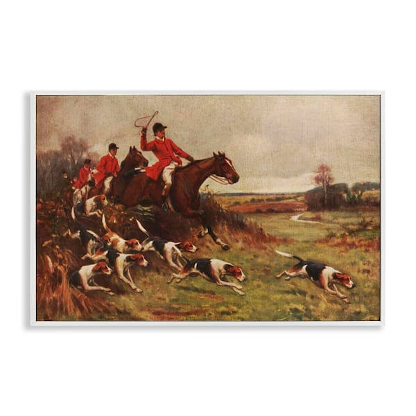 Stupell Industries Hunting Dogs in Countryside by Tina Higgins Designs, Inc. White Framed People Giclee Art Print 12 in. x 18 in.