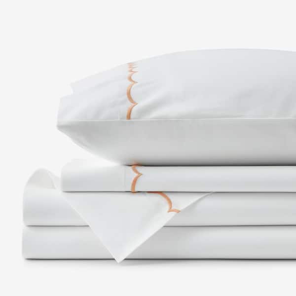 The Company Store Legends Hotel Embroidered Scallop Melon Geometric Cotton Percale Full Sheet Set