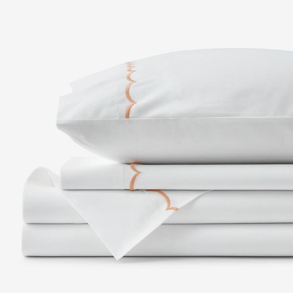 The Company Store Legends Hotel Embroidered Scallop Melon Geometric Cotton Percale Queen Sheet Set