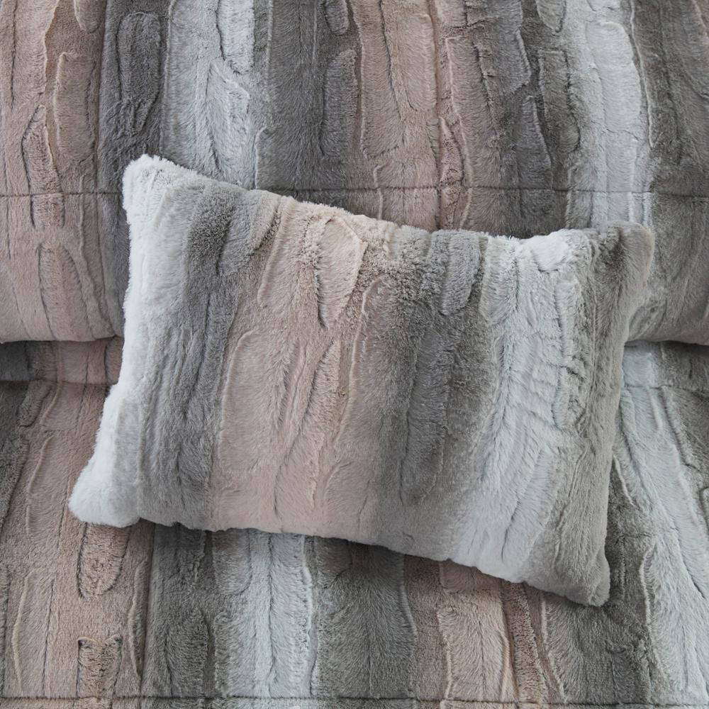 Blush and Gray Faux Fur Full Comforter Set
