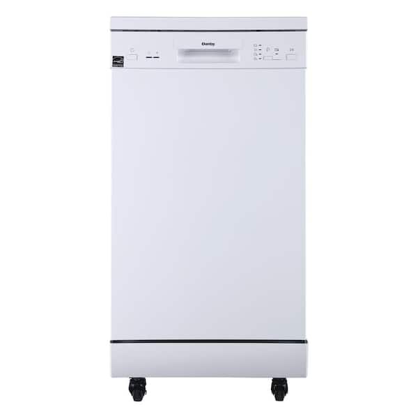 Danby 18 in. White Electronic Portable Dishwasher with 4-Cycles with 8-Place Settings Capacity