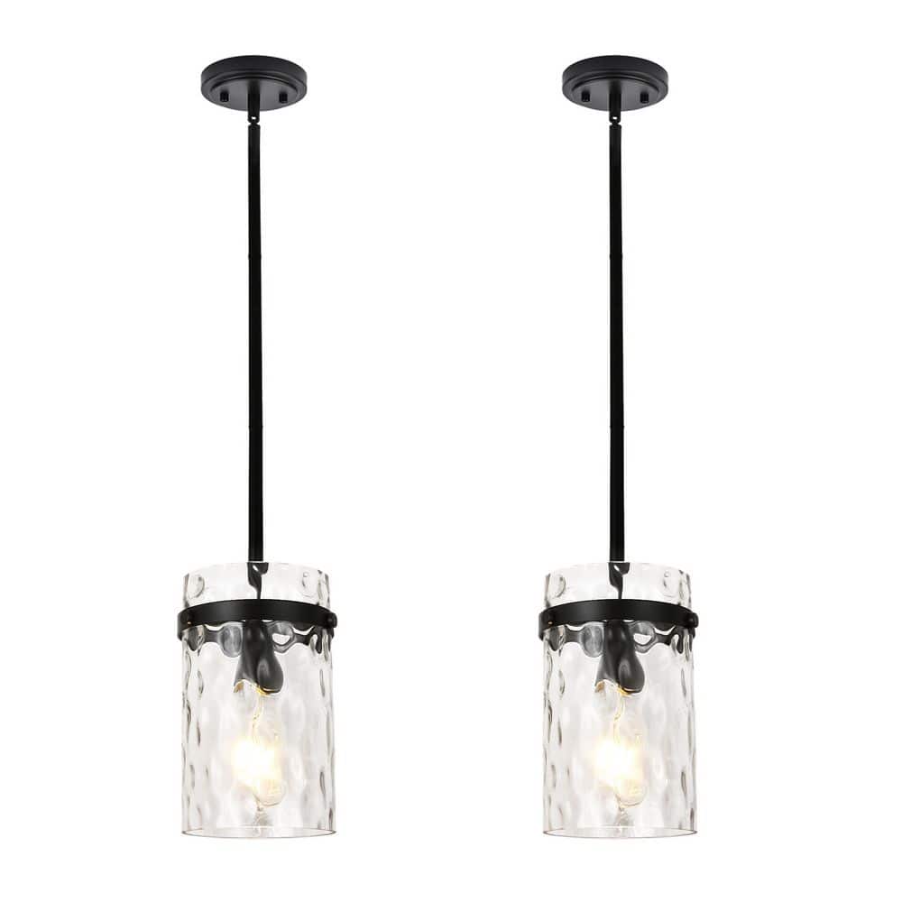 Jasslynn 2-Pack 60 Watt Black Modern Pendant Light with Water Rippled Glass Shade for Kitchen Dining Room Foyer price history on PriceWatchPro