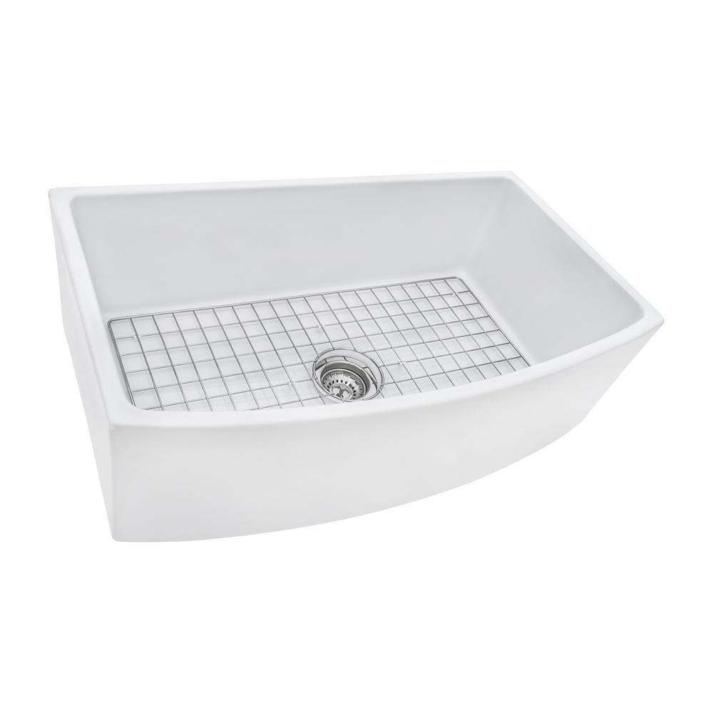 White Fireclay Single Bowl Farmhouse Kitchen Sink, 33 inches