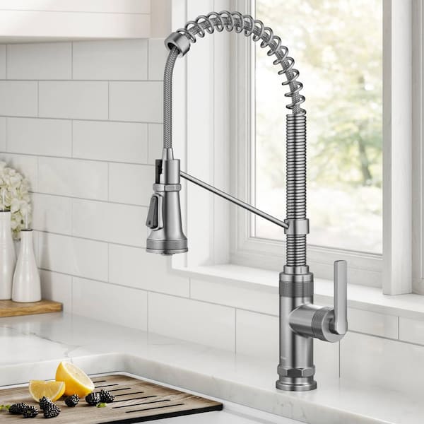 Allyn Commercial Style 2-Function Single Handle Pull Down Sprayer Kitchen Faucet in Spot-Free Stainless Steel
