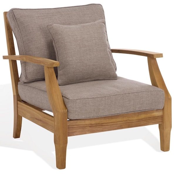 Martinique Brazilian Teak Wood Outdoor Lounge Chair with Taupe Cushion