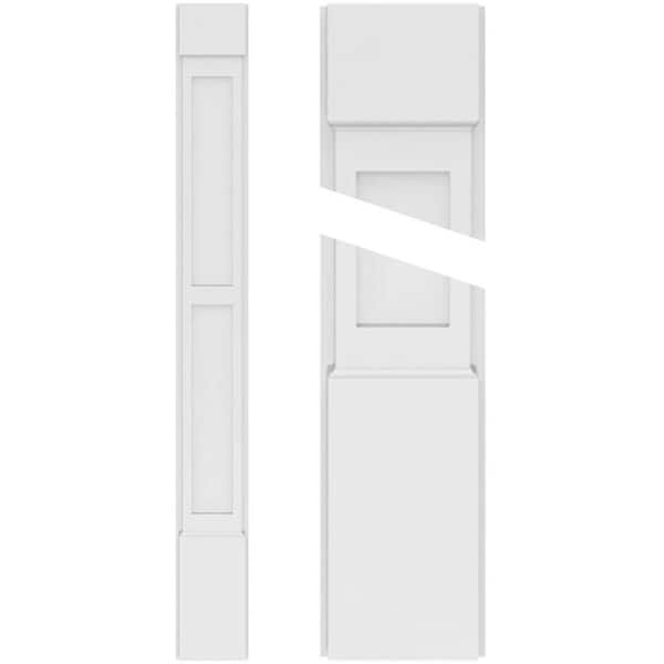 Ekena Millwork 2 in. x 9 in. x 120 in. 2 Equal Flat Panel PVC Pilaster with Standard Capital and Base Moulding (Pair)