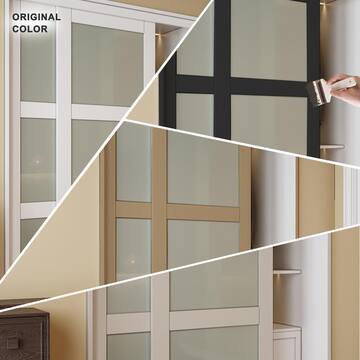 96 in. x 80 in. 5-Lite White Tempered Frosted Glass Closet Sliding Door with Hardware