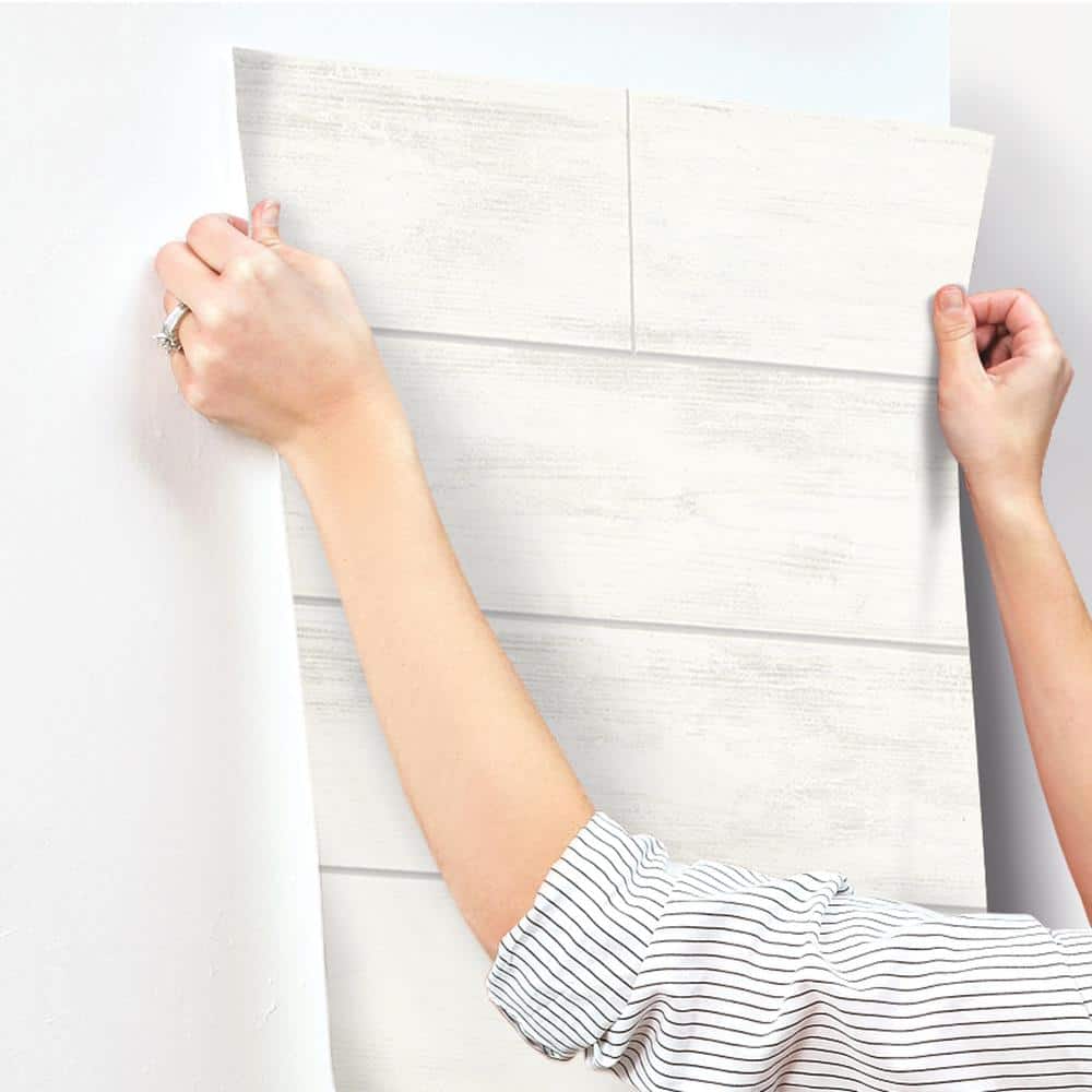 White Embossed Woodgrain Shiplap Wallpaper