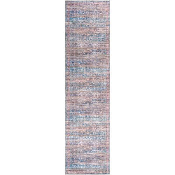 Artistic Weavers Jennie Blue/Pink 3 ft. x 12 ft. Traditional Indoor Machine-Washable Runner Rug