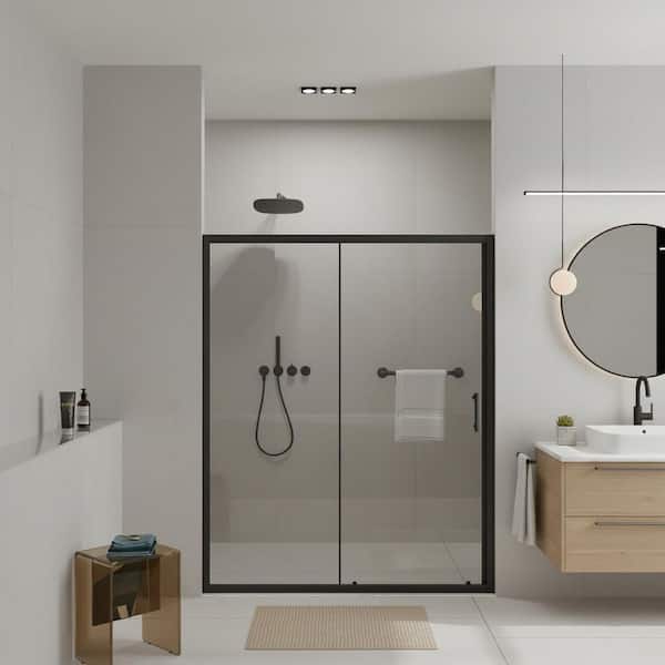 46.9 in.-48 in. W x 72 in. H Sliding Framed Shower Door in Black with SGCC Clear Door