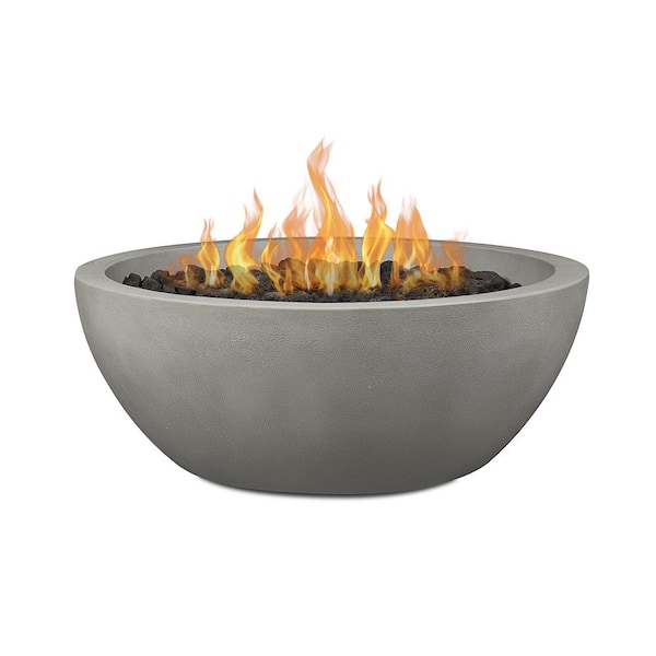 JENSEN CO Pompton 38 in. Round Concrete Composite Natural Gas Fire Pit in Shade with Vinyl Cover