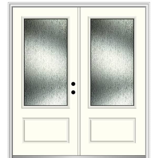 MMI Door Rain Glass 72 in. x 80 in. Left-Hand Inswing 3/4 Lite 1-Panel Painted Alabaster Prehung Front Door on 6-9/16 in. Frame