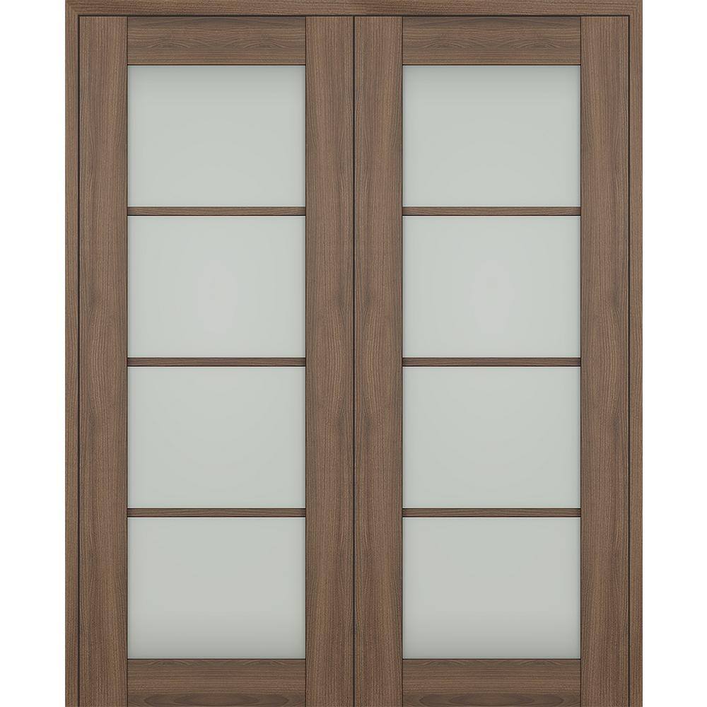 "Vona 60""x 96"" Both Active 4-Lite Frosted Glass Pecan Nutwood Wood Composite Double Prehung French Door" price history on PriceWatchPro