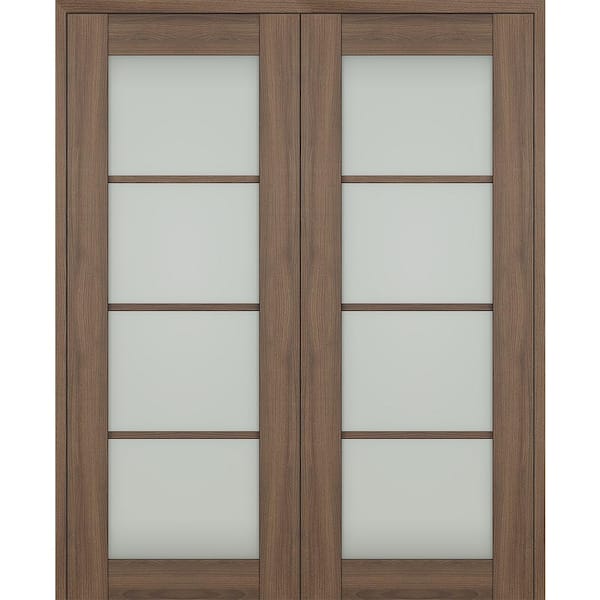 Vona 56"x 80" Both Active 4-Lite Frosted Glass Pecan Nutwood Wood Composite Double Prehung French Door