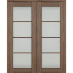 Vona 72"x 80" Both Active 4-Lite Frosted Glass Pecan Nutwood Wood Composite Double Prehung French Door