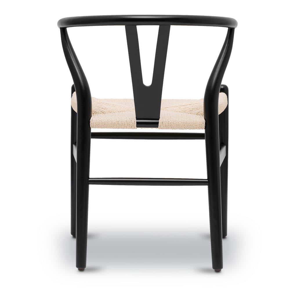 Black Wood Arm Chairs with Woven Seats, Set of 2