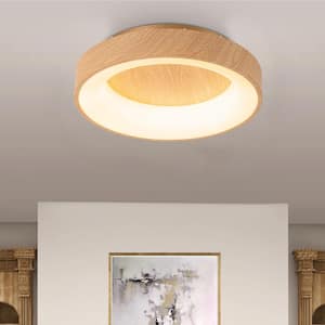 Abigail 15.74 in. 1-Light Wood Textured Drum 35-Watt Integrated LED Flush Mount Ceiling Light