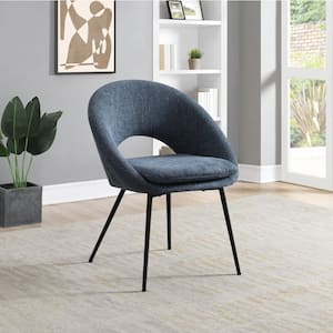 Millie Accent Dining Side Chair in Navy Fabric and Black Legs