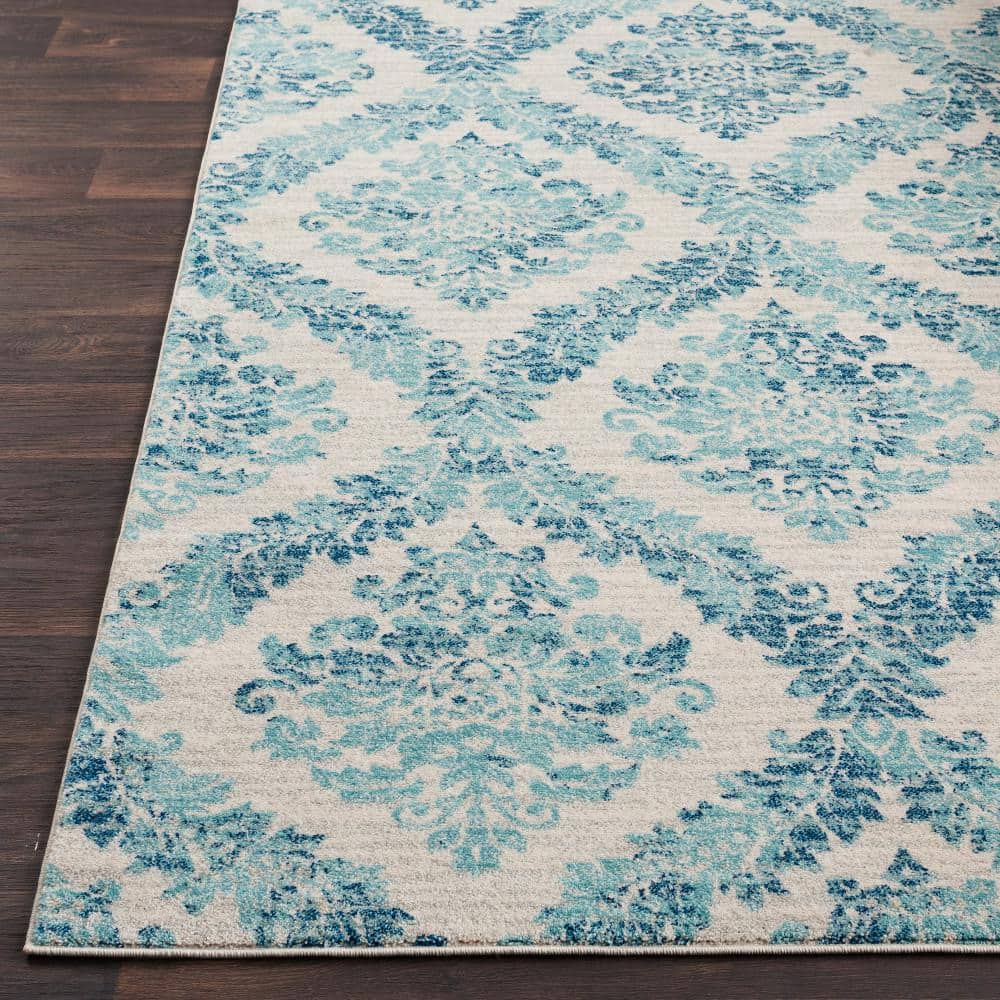 Blue and Beige Rectangular Synthetic Area Rug, 5' x 7'