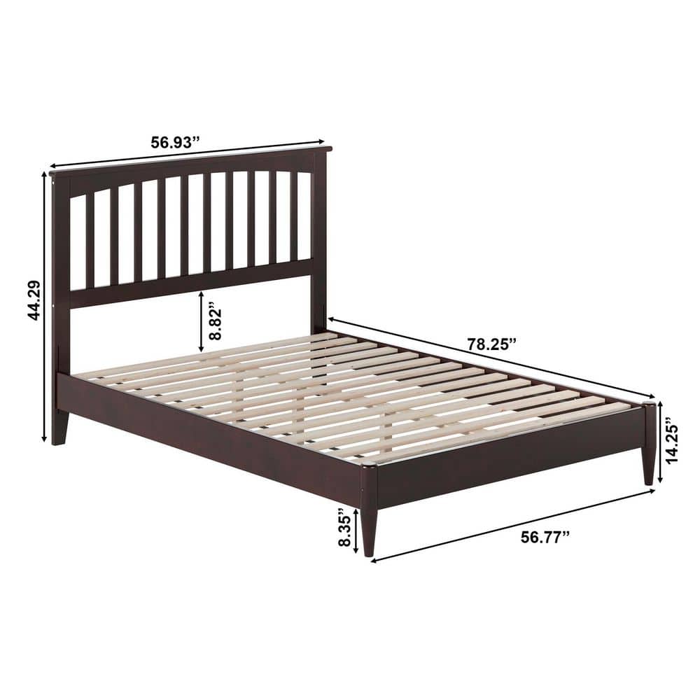 Espresso Full Wood Platform Bed with Slatted Headboard